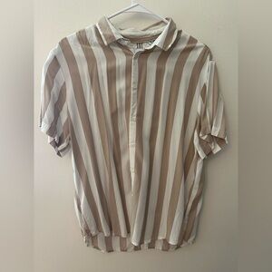 Striped Tan and White Men's Shirt denim and flower size medium